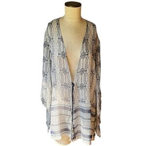 Calypso St. Barth 100% Silk Lightweight Navy Blue Cover-up Tassel Closure Size S